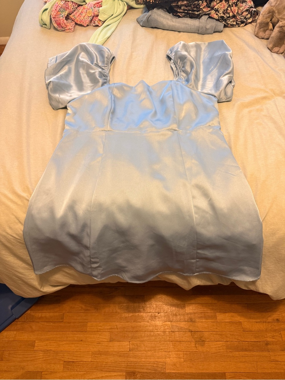 ARULA Pale Blue Satin Dress with Smocked Detail
